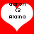 Two identical heart-shaped icons with red backgrounds, white hearts, and black text reading 'aaron', '<3', and 'Alaina' in pixelated font.