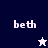 Pixelated icon with 'beth' text and star symbols on split dark blue and gray backgrounds.