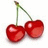 Three identical cherry pairs with green stems on white background, each pair showing slight variations in red hue and shadow placement.
