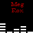 Red text "Meg Fox" appears in four positions on a black background with white horizontal bars above and below the text.