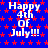 Blue background with red stars and repeated white text 'Happy 4th Of July!!!' in a pattern