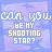 Pixelated text repeatedly asks 'can u be my shooting star?' over a blue and purple gradient background with faint blurred shapes.