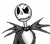 Pixelated grayscale cartoon character with large hollow eyes, wide grin, and outstretched arms against white background.