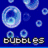 Animated blue background with floating bubbles and the word 'bubbles' in pixelated text, transitioning to a static anime-style character with headphones and a green top.