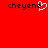 Red background with black text 'cheyene' and a white pixelated heart symbol replacing the letter 'o' in the left instance of the name.