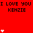 Red background with repeated black text "I LOVE YOU KENZIE" and white heart symbols in varying quantities across frames.