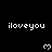 Pixelated white text 'iloveyou' appears above four heart symbols on a black background, with a gray rectangular overlay in the bottom-right corner.