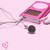 Pixelated pink MP3 player with earbuds on light pink background, red text reading 'SO MUCH LOVE SO LITTLE TIME', and white section with 'Pink :)' in bright pink letters