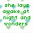 Green pixelated text on white background with blue and green heart shapes, displaying phrases about wondering why someone chose her.