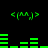 Green pixelated icons and bar graphs on black background, with four identical <(^^)> symbols arranged in two