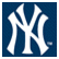 White interlocking NY logo on dark blue background with pixelated texture; red prohibition symbol over red baseball socks icon; blue square with 'GO YaNkEeS' text in mixed case.