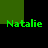 Green pixelated text 'Natalie' repeated four times on a black background with green rectangular blocks at corners and center.