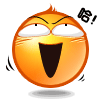 Two orange cartoon emoji faces with exaggerated expressions and motion lines, displayed side-by-side on a gray background.