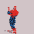 pixelated Spider-Man figures in red and blue, each in a distinct action pose against a light gray background