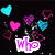 Pixelated animation with floating hearts and changing text on a black background.