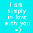 Pixelated text on cyan background with green rectangular overlays, displaying 'i am simply in love with you =)' in white block letters