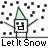 Pixelated character with green triangular hat, square body, and stick arms stands on ground line amid falling black squares; text "Let It Snow" below.
