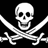 Pixelated skull and crossed swords on split black-and-gray background with 'PIRATE.' text below swords.