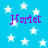 Blue background with white stars and purple text reading 'Harriet' in four locations.