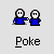 Pixelated blue-shirted figures with white faces and black outlines, one figure extending a hand toward the other in repeated poses