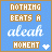A 48x48 pixel animated buddy icon with two frames showing text and a heart symbol on a blue background, featuring the phrase "NOTHING BEATS A aleah MOMENT" in mixed fonts.