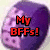 Purple rounded object with pink patterns and red text reading "My BFFs!" on a light background.