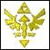 Static pixelated icon of a golden triforce symbol with leafy extensions on white background.