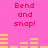 Pink background with repeated red text 'Bend and snap!' above yellow horizontal bar patterns that shift across frames.