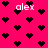 Pixelated pink background with black heart shapes and white text reading 'alex' in multiple positions.