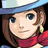 Pixelated character with brown hair, blue hat, red scarf, and gold earring on light purple background with text.