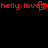 Red pixelated text "helly loves" with a heart symbol replacing the 'o' in "loves", displayed on black background.