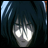 A 48x48 pixel animated contact sheet showing two frames of a Cowboy Bebop character with dark blue hair and glowing white eyes, alongside text reading "Anime IM" and "com" on a black background.