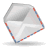 Pixelated diamond-shaped icon with red and blue border, white interior, and gray top section, resting on white base against gray background.