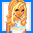 A 3x3 contact sheet of pixel art frames showing a blonde female character with various poses, text elements, and body parts in blue background squares.