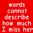 Red background with white pixelated text reading 'words cannot describe how much I miss her' in a pattern, alternating black and red horizontal bands across the image