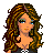 Pixel art contact sheet showing three frames of an animated icon featuring a female character with curly brown hair, black top, white shorts, and gray thigh-high socks, accompanied by text about blonde preferences.