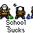 Animated contact sheet of pixel art school-themed buddy icons showing a character in various poses with text and props.