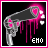 Pixelated icon of a dark gray hairdryer with pink heart-shaped accents and dripping pink liquid, set against black background with 'EMO' text below.