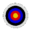A circular target icon with concentric rings of yellow, red, blue, black, and white rotating through multiple angles against a gray background.