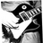 A 2x2 contact sheet of a four-frame animated buddy icon featuring black-and-white guitar imagery and red text blocks with pixelated font.