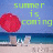 Pixelated beach scene with red circular object on stand, blue sky background, and green text reading 'SUMMER is coming' that changes to include a yellow sun symbol.