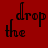 Red background with black text fragments arranged in a pattern, displaying partial phrases like 'drop', 'dagger', and 'romeo'