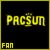 Static pixelated icon with yellow text on dark background, featuring "PACSUN" in large letters and "FAN" below it.
