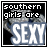 A 6-frame animated contact sheet showing a pixelated icon with text "southern girls are SEXY" where the word "southern" alternates between white and blue in each frame.