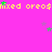 Pixelated text repeats across a bright pink background with scattered green and purple stars.