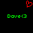 Red pixelated heart symbol above two identical green text strings reading 'Dove<3' on a black background.