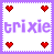 Two side-by-side pixel art with purple borders, each containing four heart icons and the text 'trixie' in a stylized font