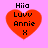Four identical pixelated red hearts on pink background with black text reading 'Hiia Luuvv Annie X' inside each heart.