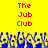 Yellow background with red text 'The Jub Club' repeated twice, blue and yellow pixelated crowd at bottom.
