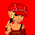 A contact sheet of 10 animated frames showing a pixel art punk rocker character with red and black striped clothing, fishnet stockings, and a red cap against a solid red background.